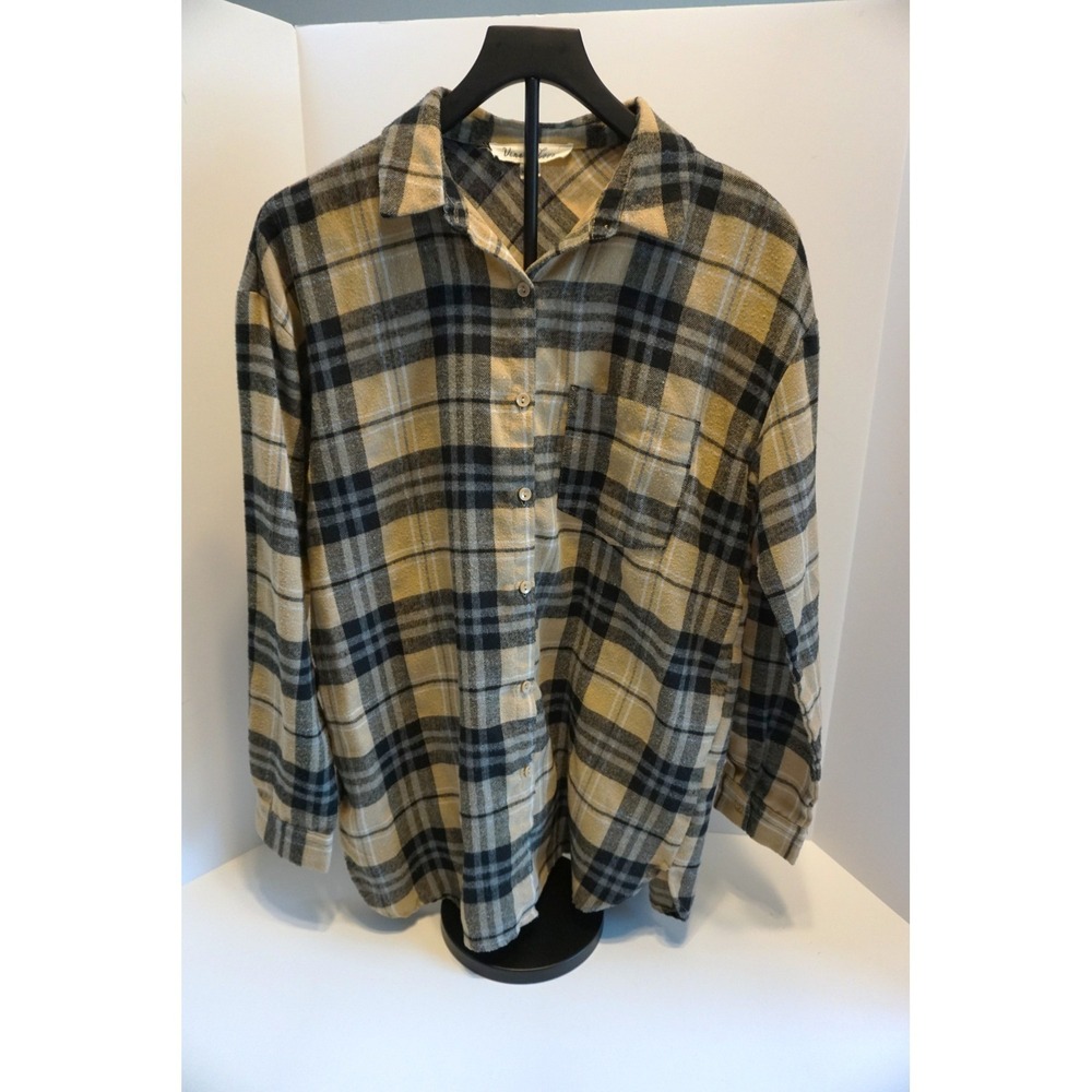 Vine & Love Tan Black Plaid Button Down Shirt VT60455H Small